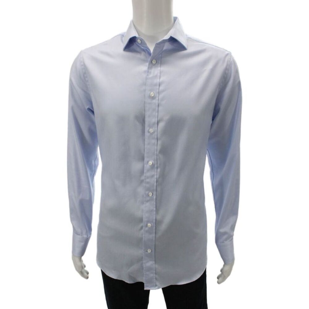 Indochino Mens Cotton Collared Long Sleeve Casual Button-Down Shirt Blue Size L